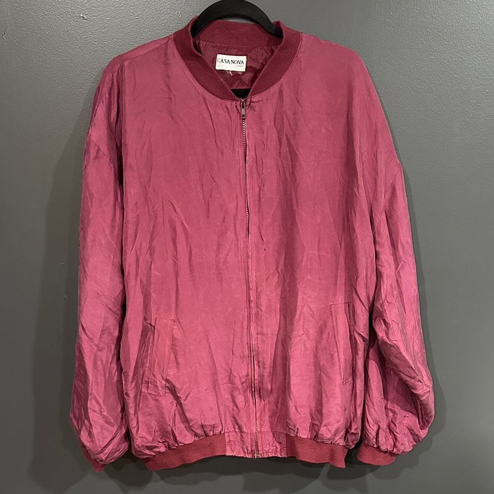 Casanova Burgundy Silk Bomber Jacket XL